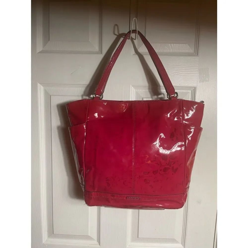 Coach Red Patent large Tote Bag with silver tone hardwares..